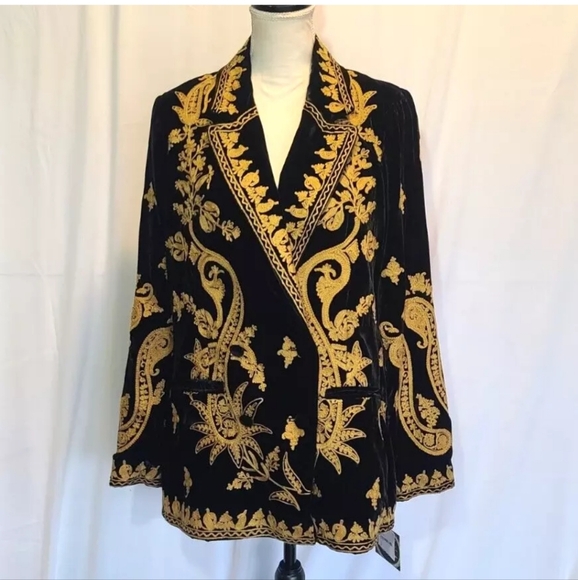New W/Tags Free People Black Embroidered Magic Carpet Ride Blazer Small - Picture 5 of 12
